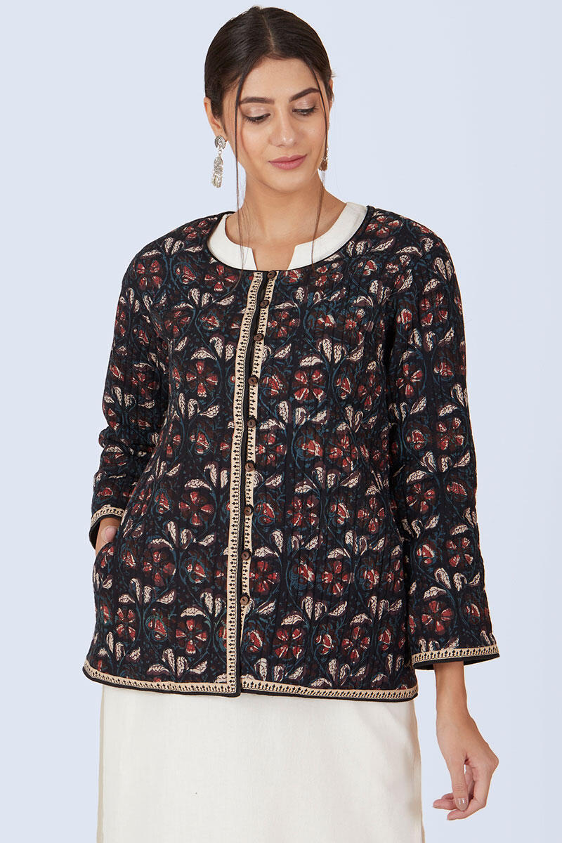 Maroon Block Printed Cotton Jacket