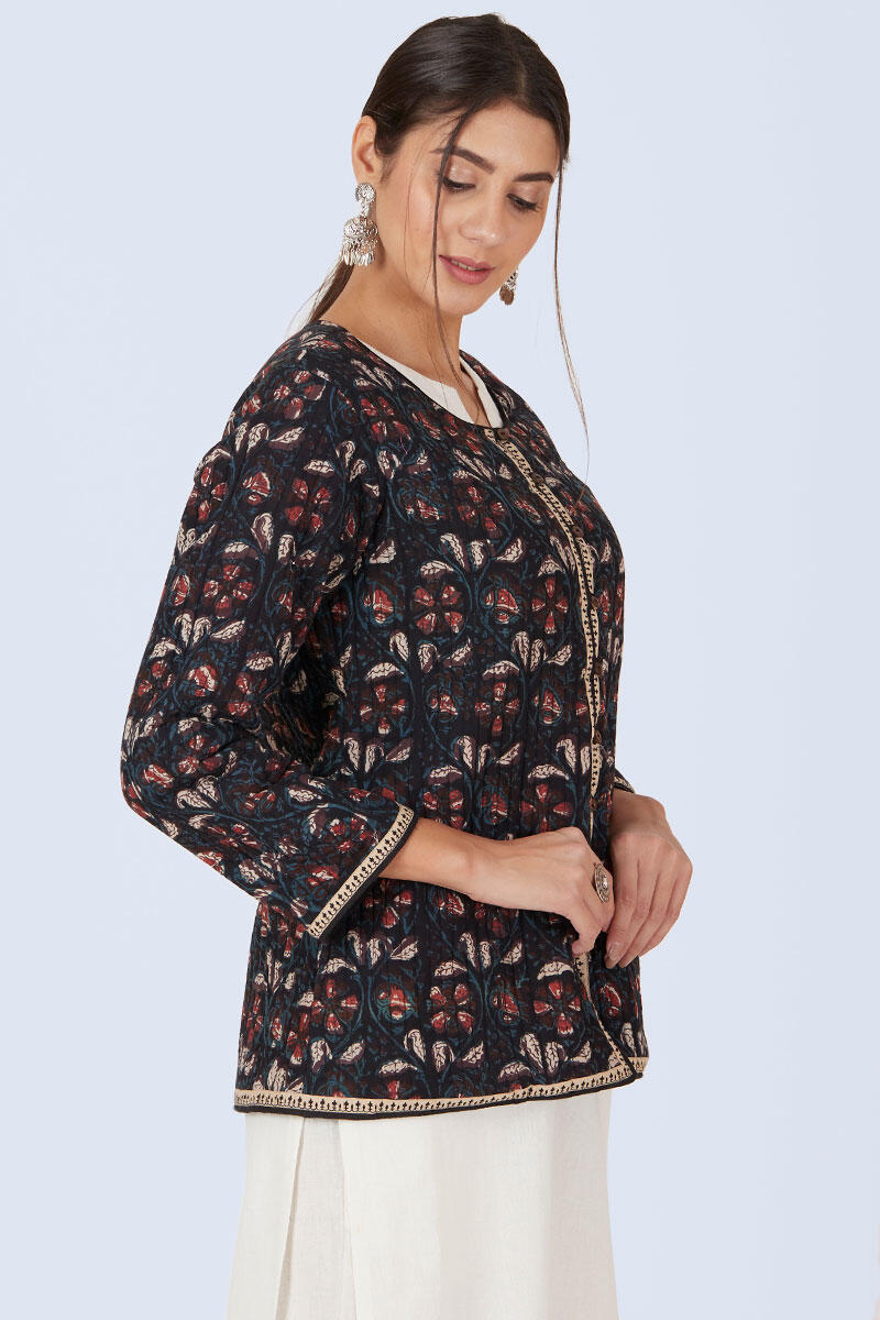 Maroon Block Printed Cotton Jacket