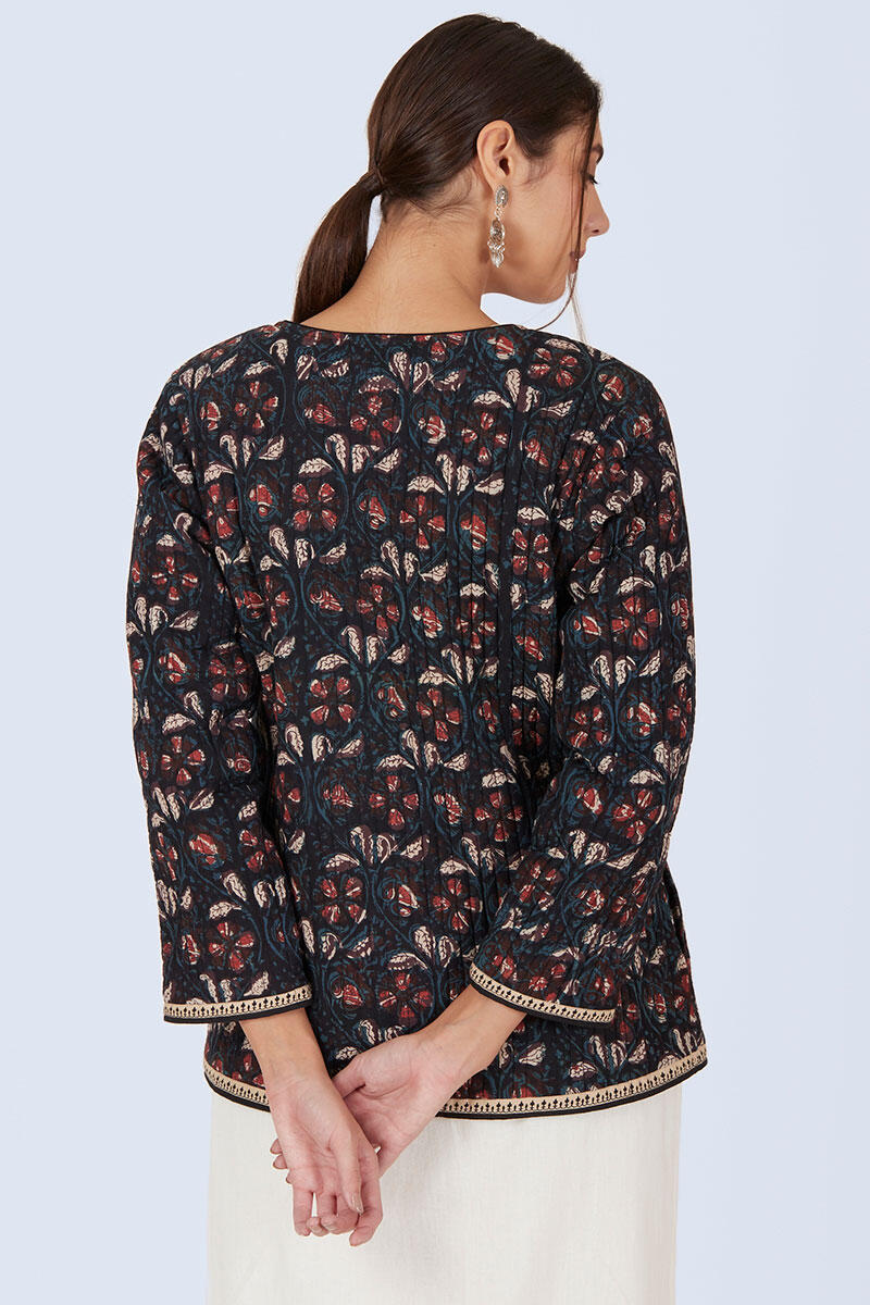 Maroon Block Printed Cotton Jacket