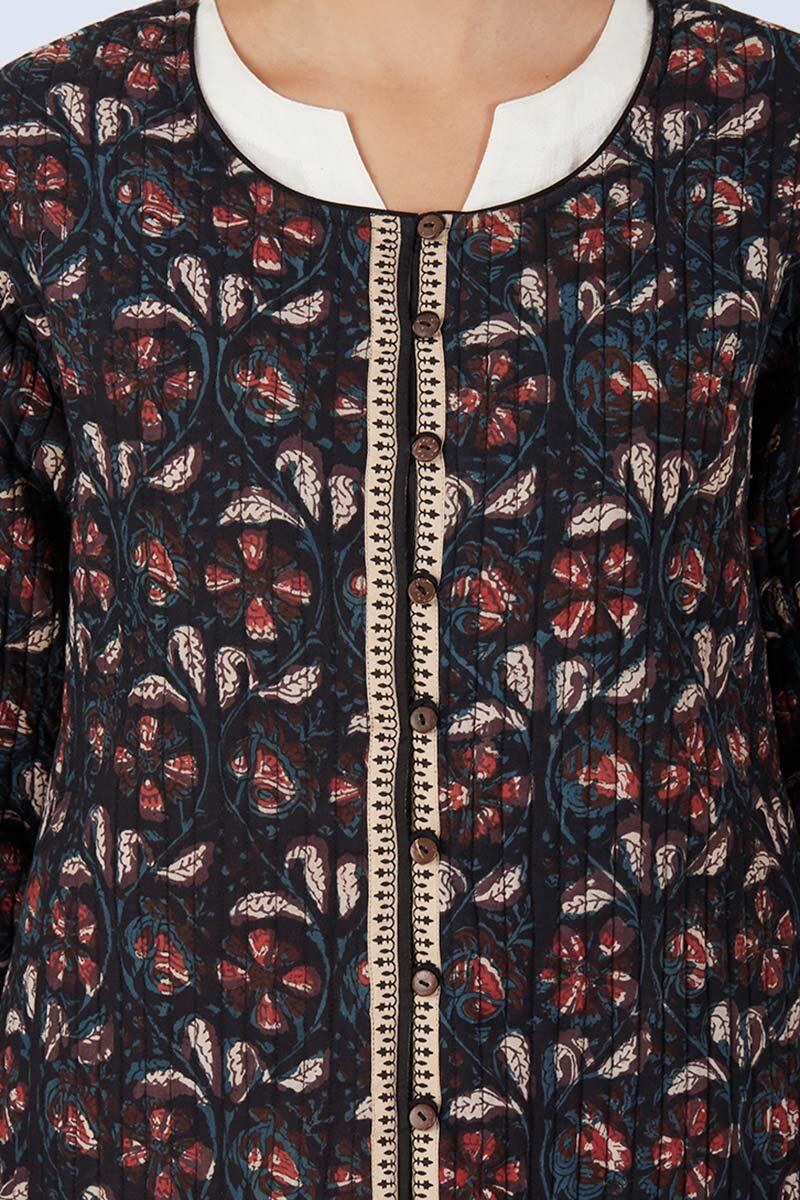 Maroon Block Printed Cotton Jacket