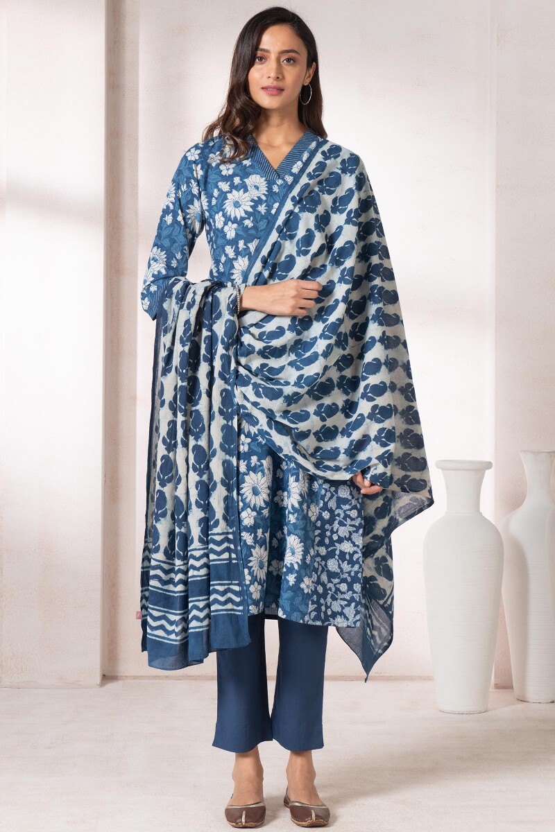 Indigo Block Printed Cotton Dupatta