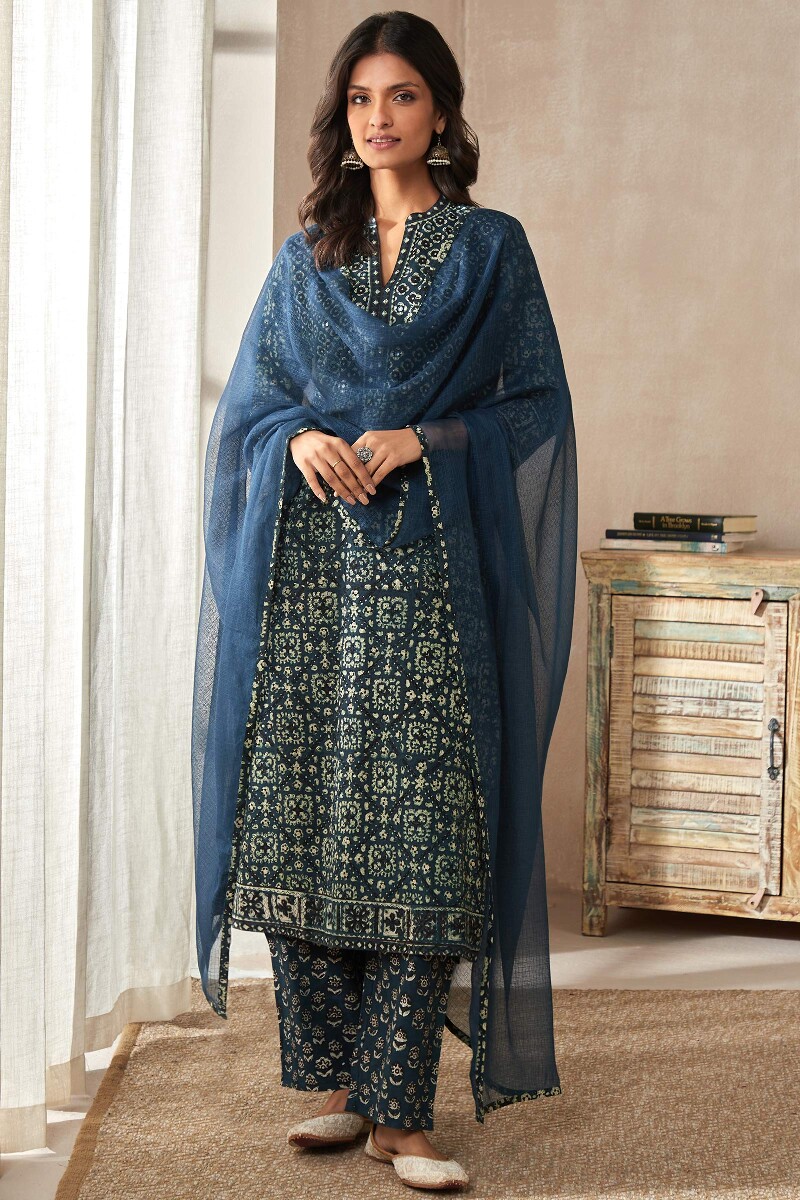 Blue Handcrafted Kota Dupatta