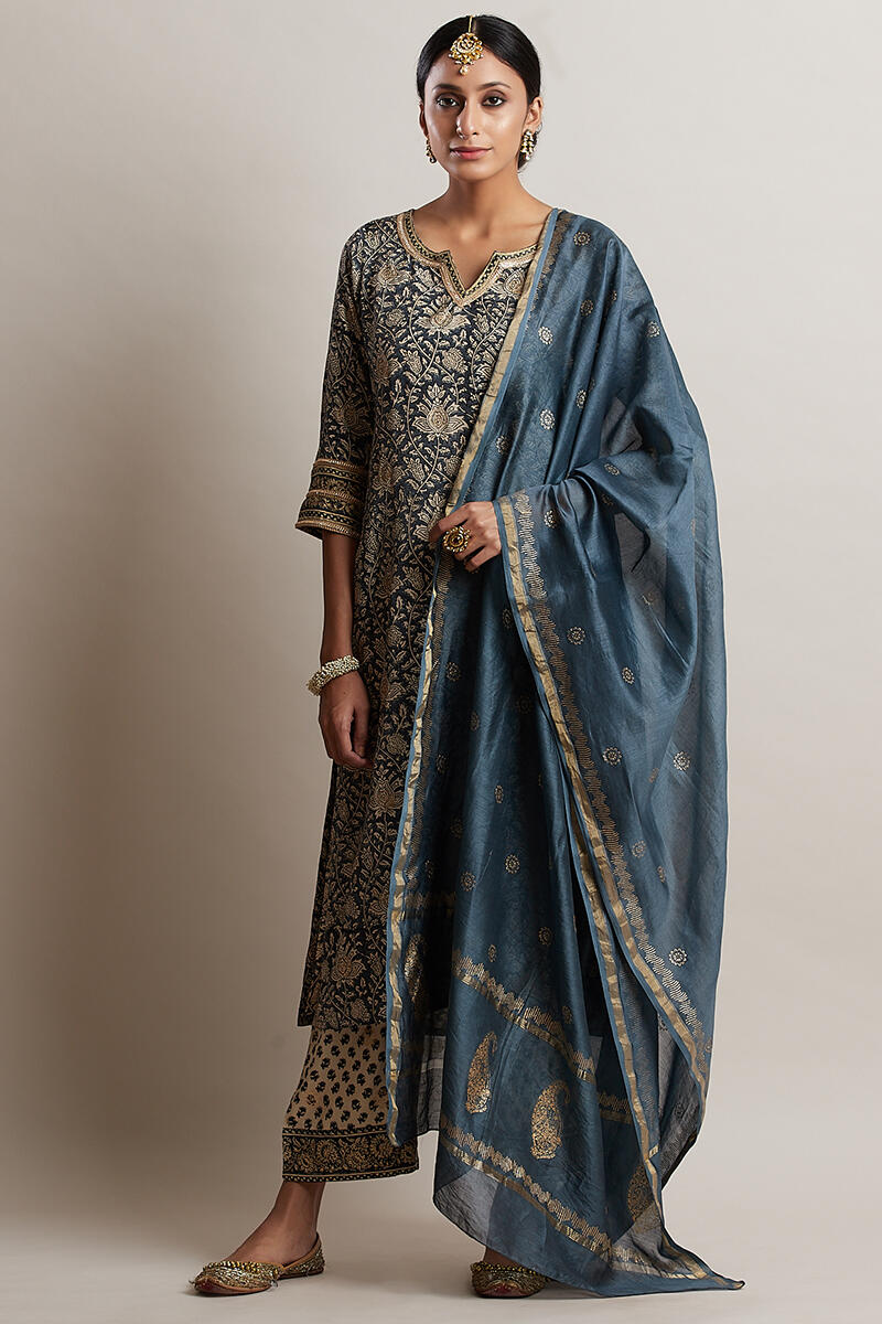 Blue Handcrafted Chanderi Dupatta