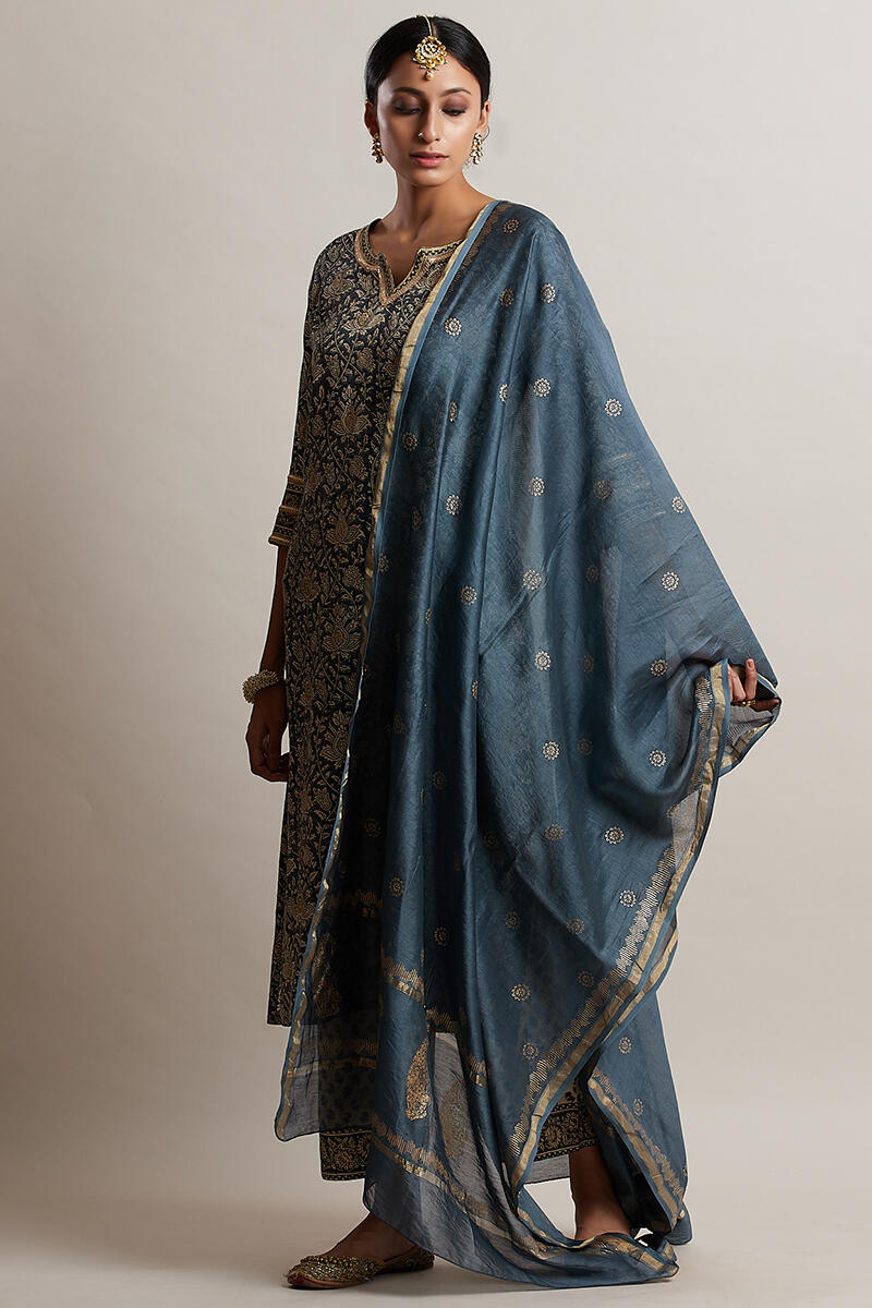 Blue Handcrafted Chanderi Dupatta