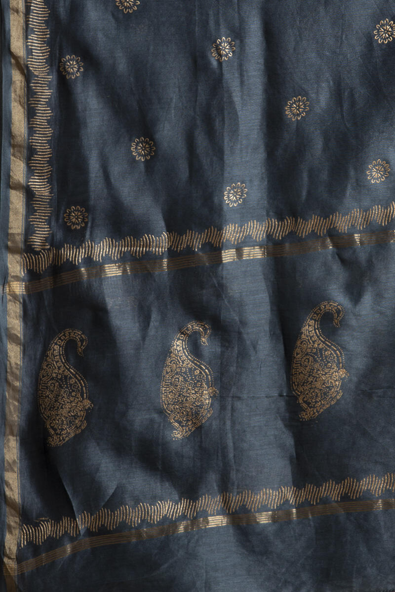 Blue Handcrafted Chanderi Dupatta