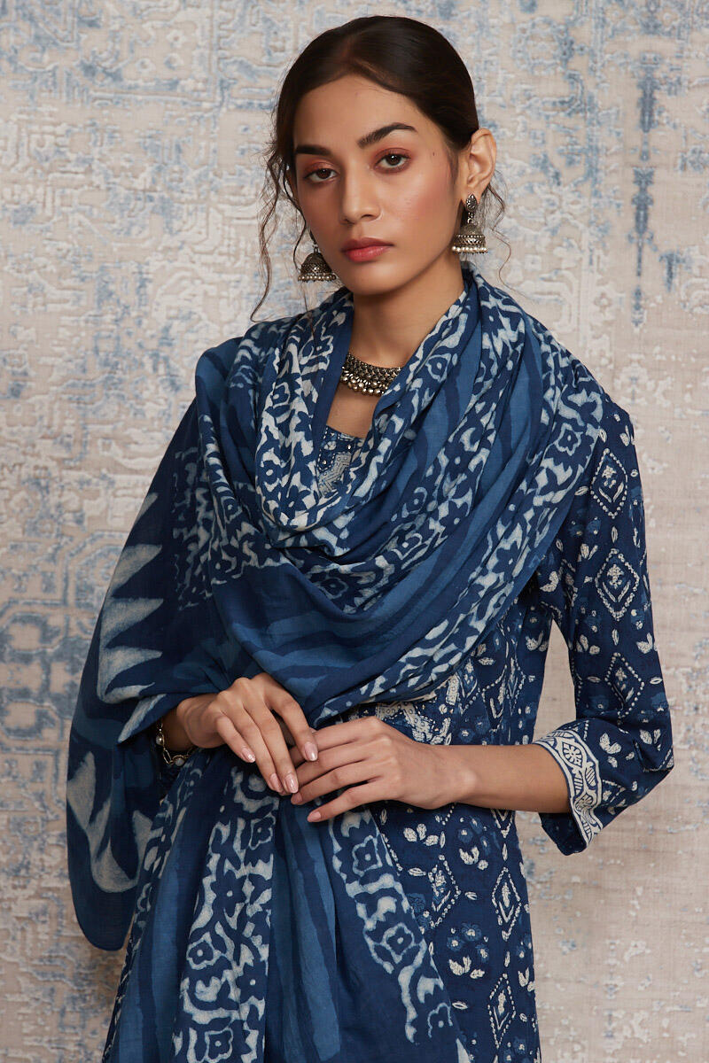 Indigo Block Printed Cotton Dupatta