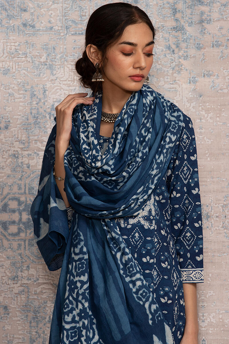 Indigo Block Printed Cotton Dupatta