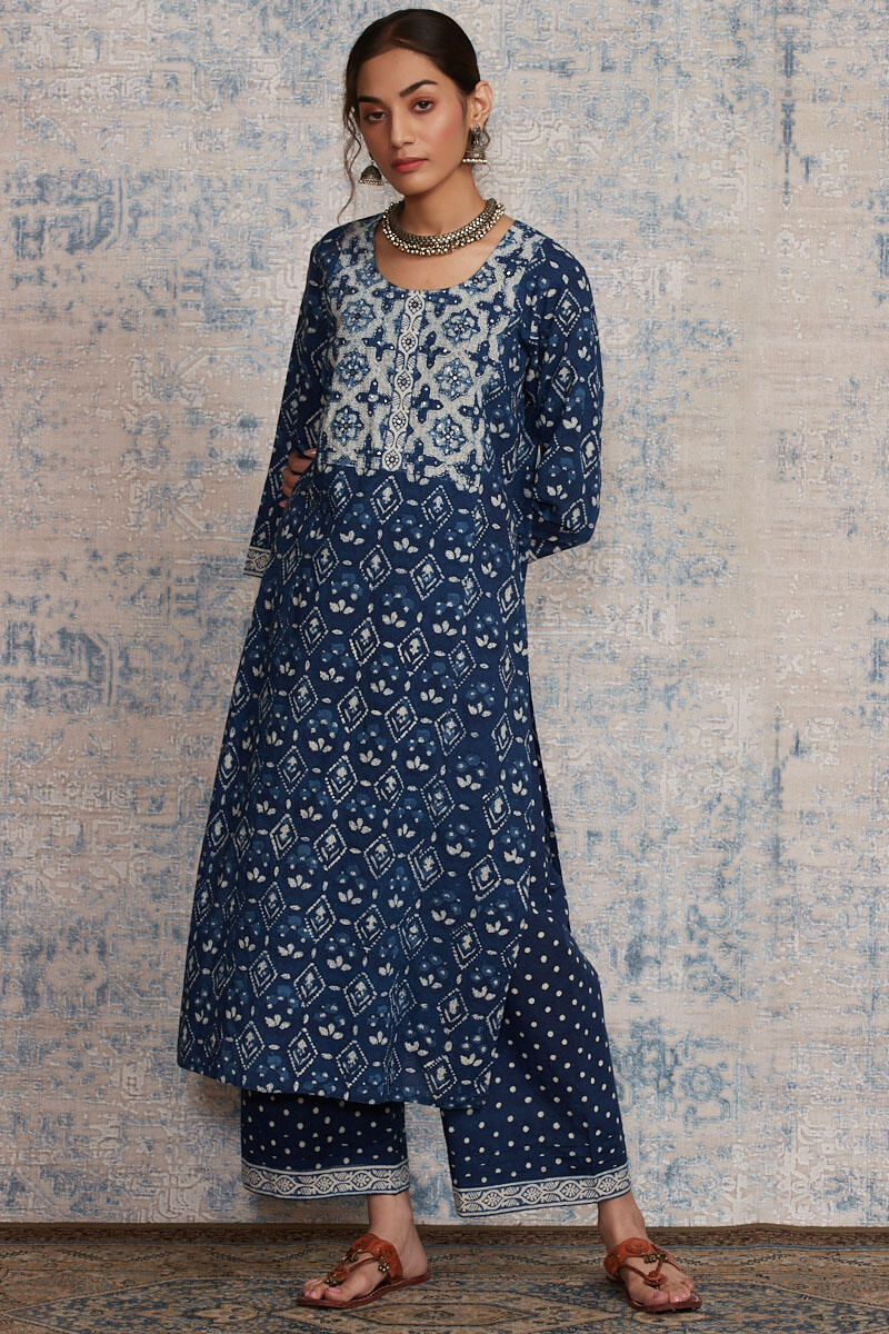 Indigo Block Printed Cotton Farsi