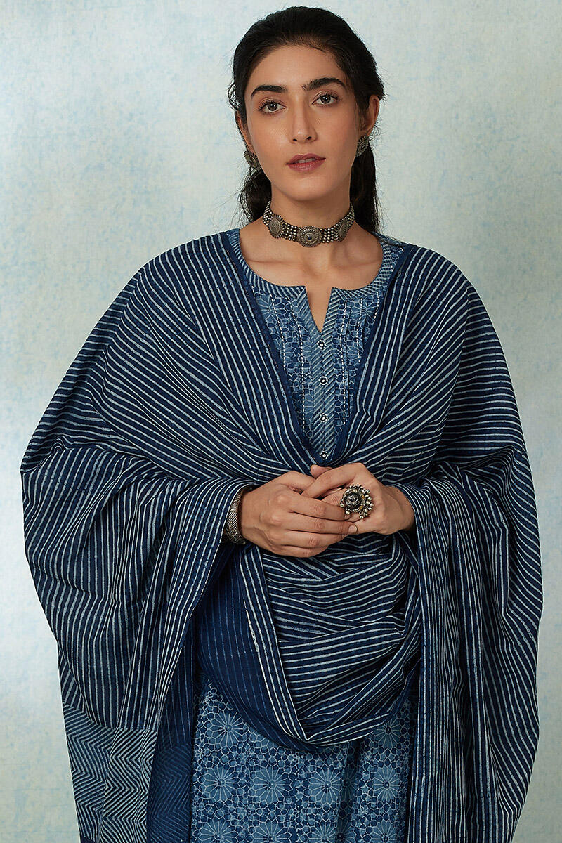 Indigo Block Printed Cotton Dupatta