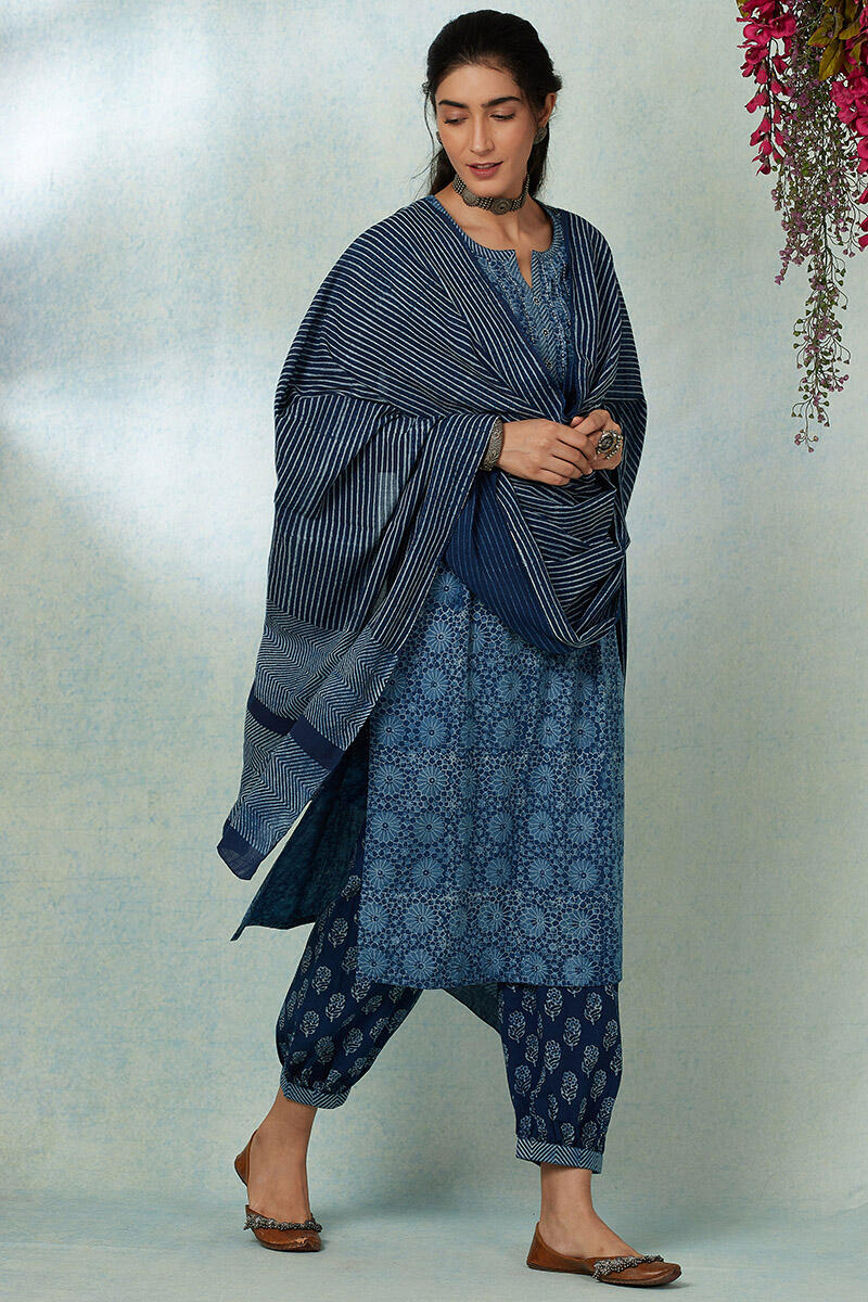 Indigo Block Printed Cotton Dupatta
