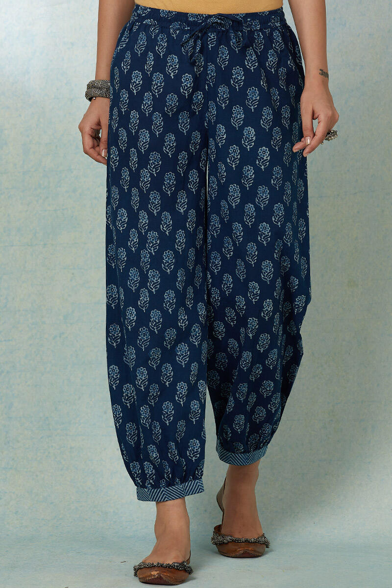 Indigo Block Printed Cotton Izhaar Pants
