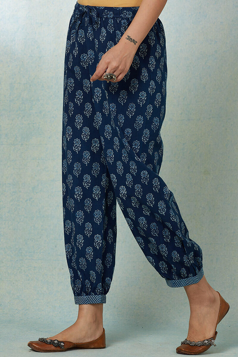Indigo Block Printed Cotton Izhaar Pants