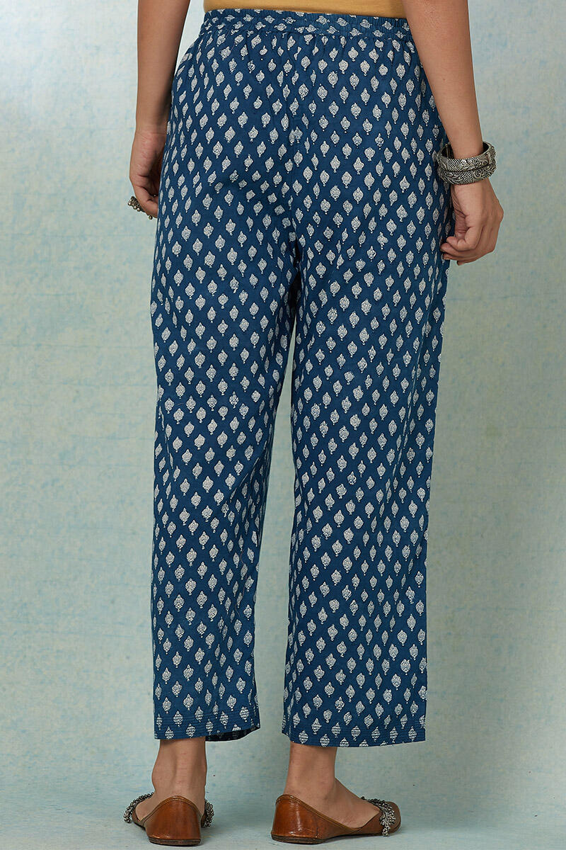 Indigo Block Printed Cotton Straight Farsi