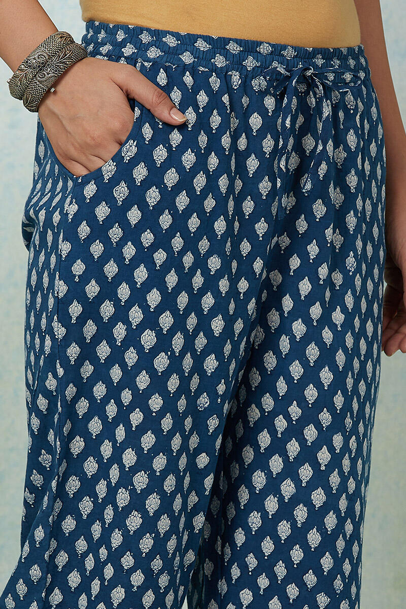 Indigo Block Printed Cotton Straight Farsi
