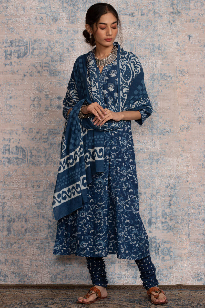 Indigo Block Printed Cotton Dupatta
