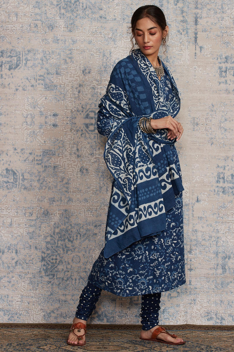 Indigo Block Printed Cotton Dupatta