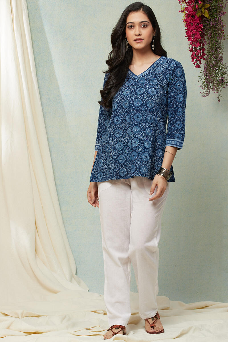 Indigo Block Printed Cotton Top