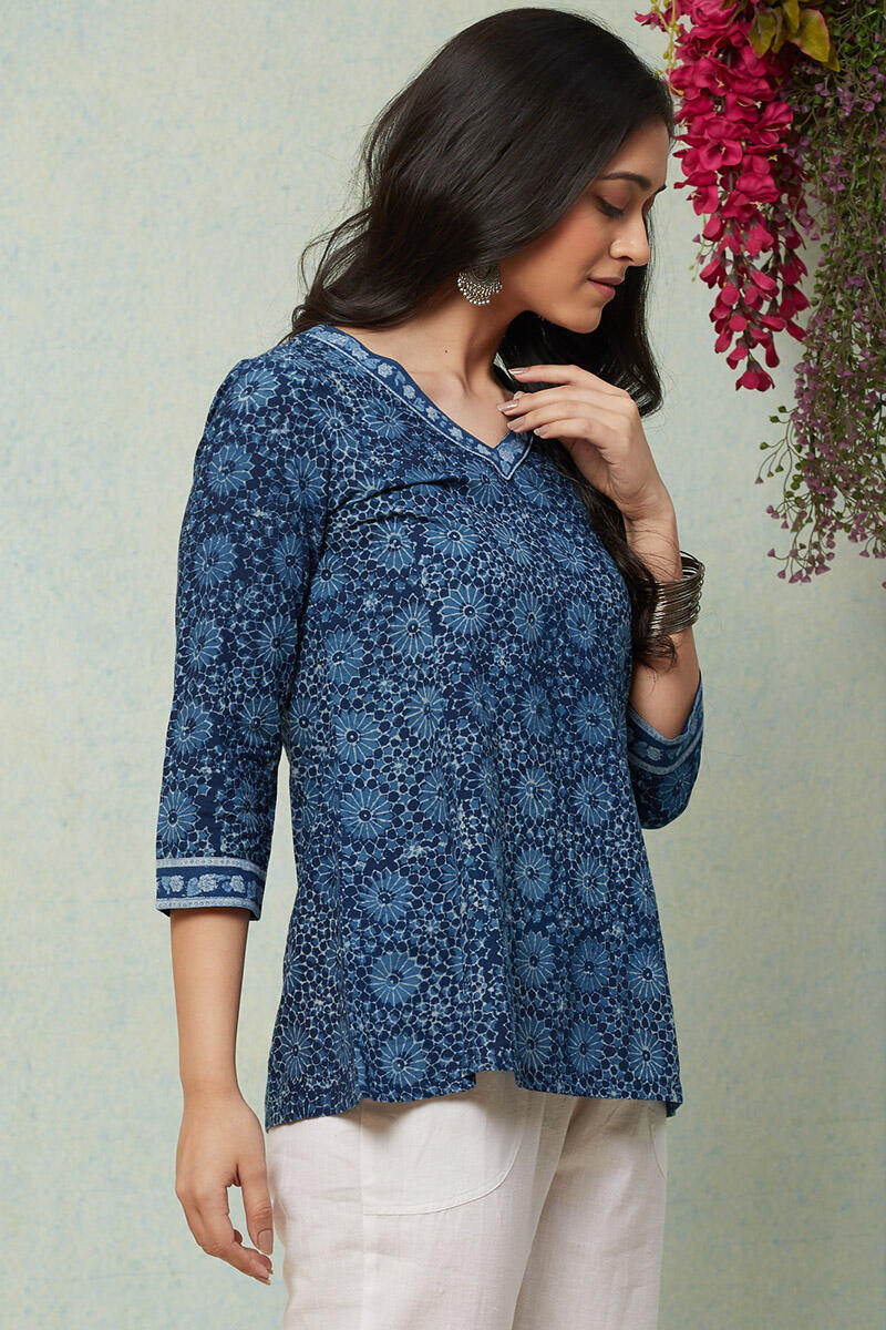 Indigo Block Printed Cotton Top