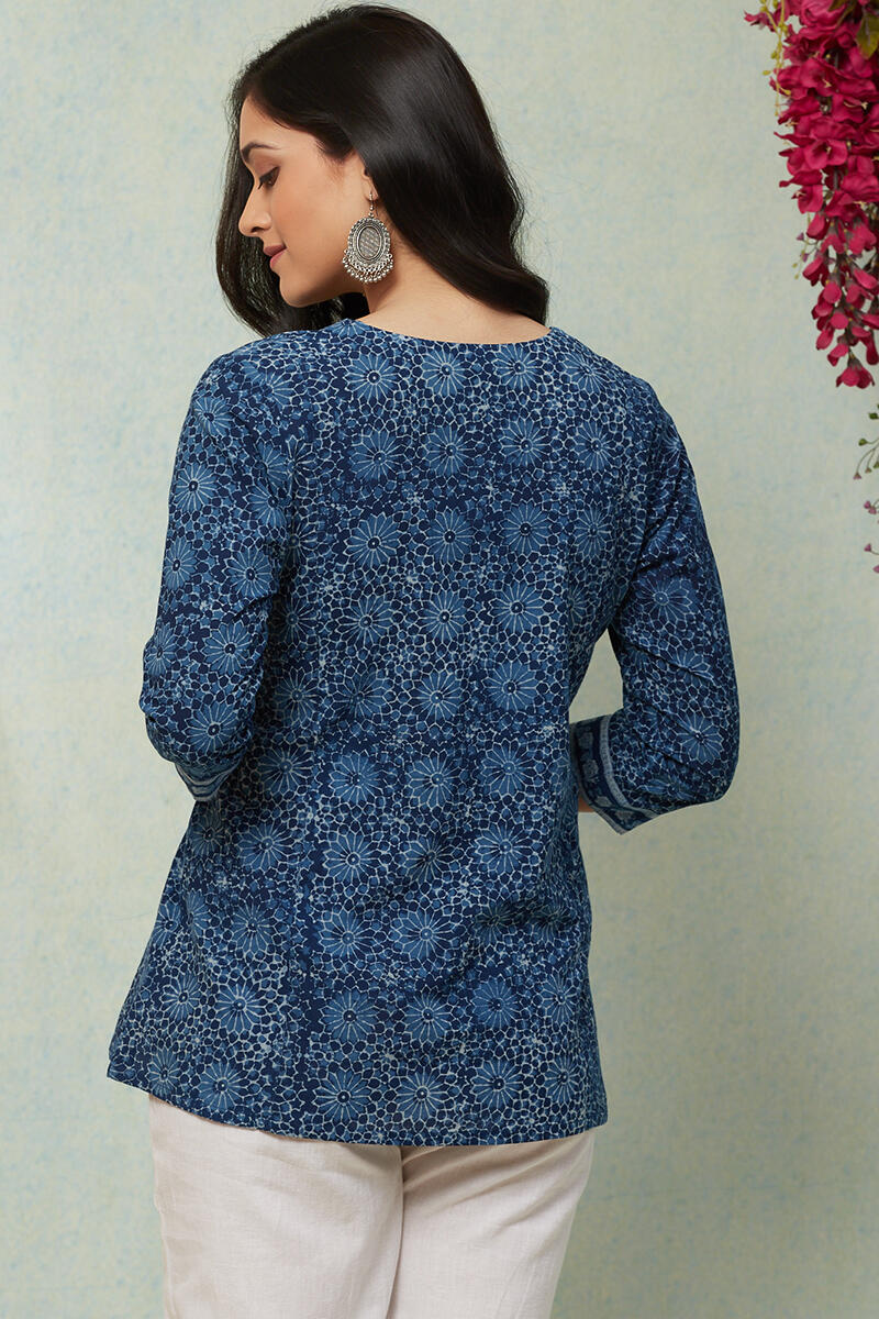 Indigo Block Printed Cotton Top