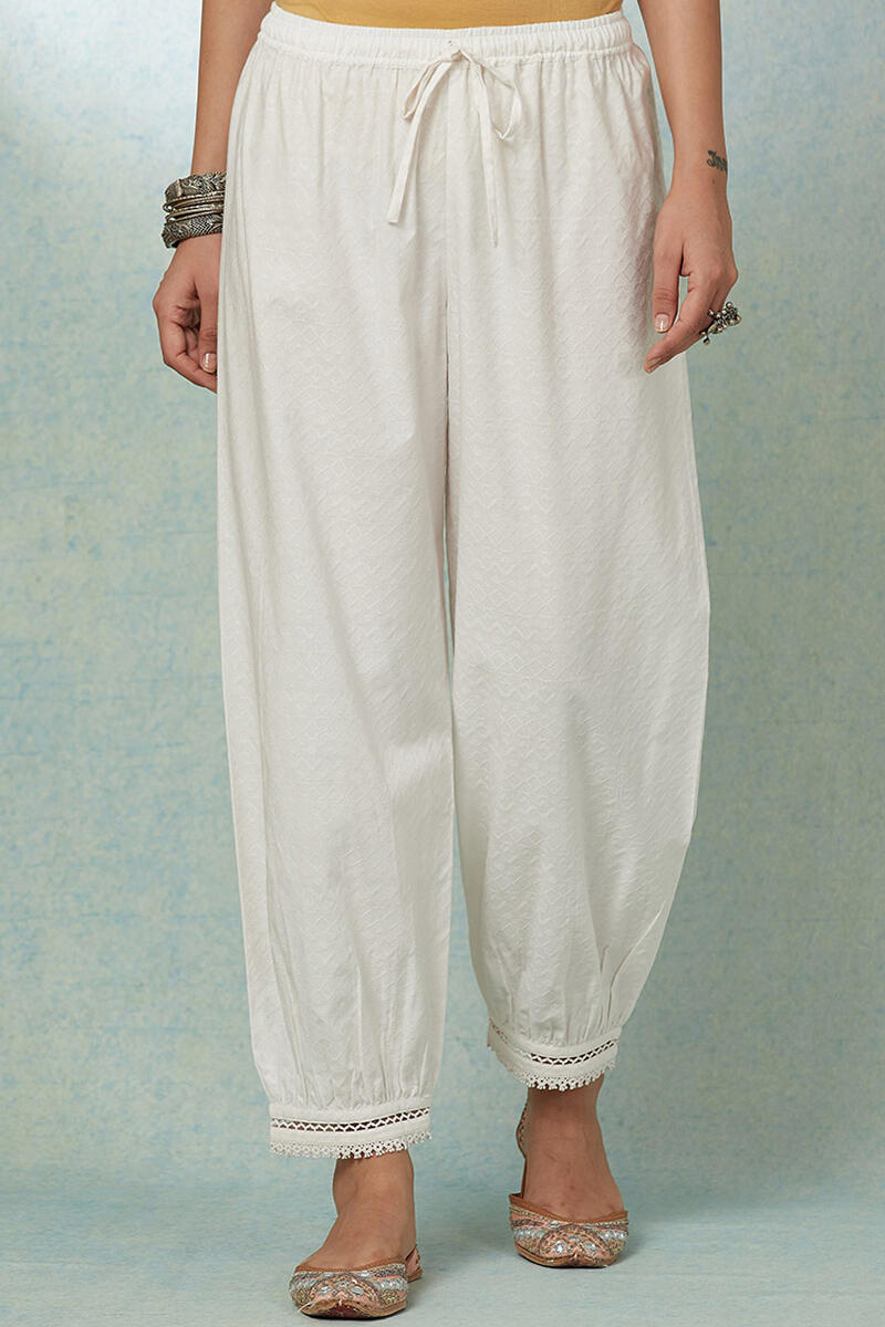 White Handcrafted Cotton Izhaar Pants