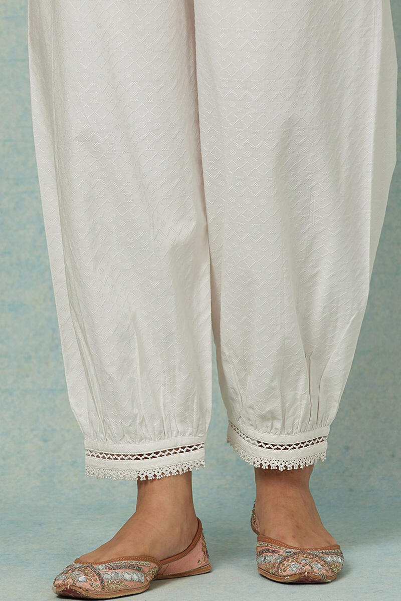 White Handcrafted Cotton Izhaar Pants
