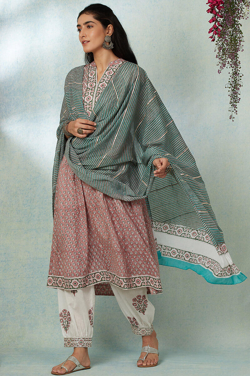 Green Block Printed Cotton Dupatta