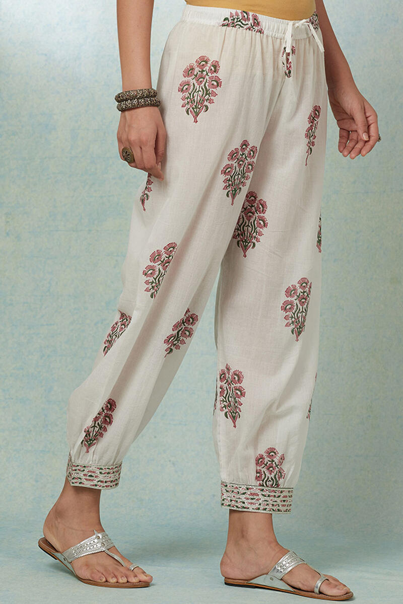 White Block Printed Cotton Izhaar Pants