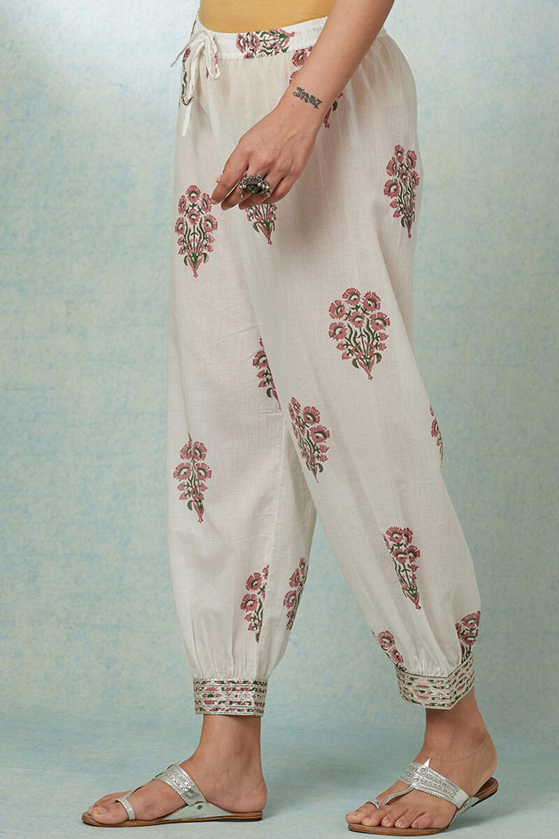 White Block Printed Cotton Izhaar Pants
