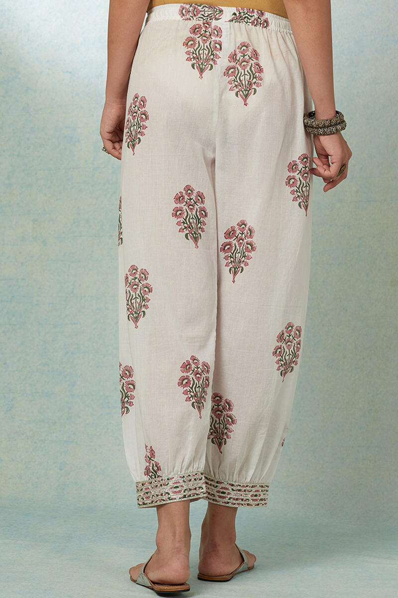 White Block Printed Cotton Izhaar Pants