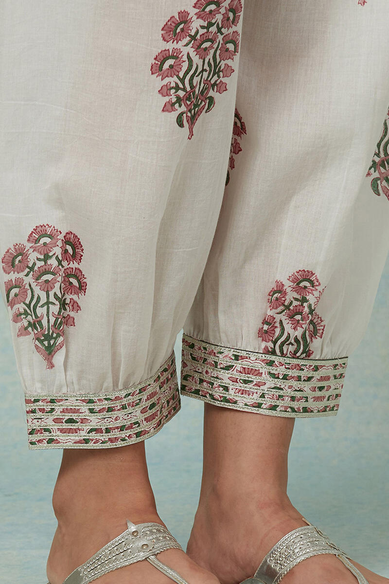 White Block Printed Cotton Izhaar Pants