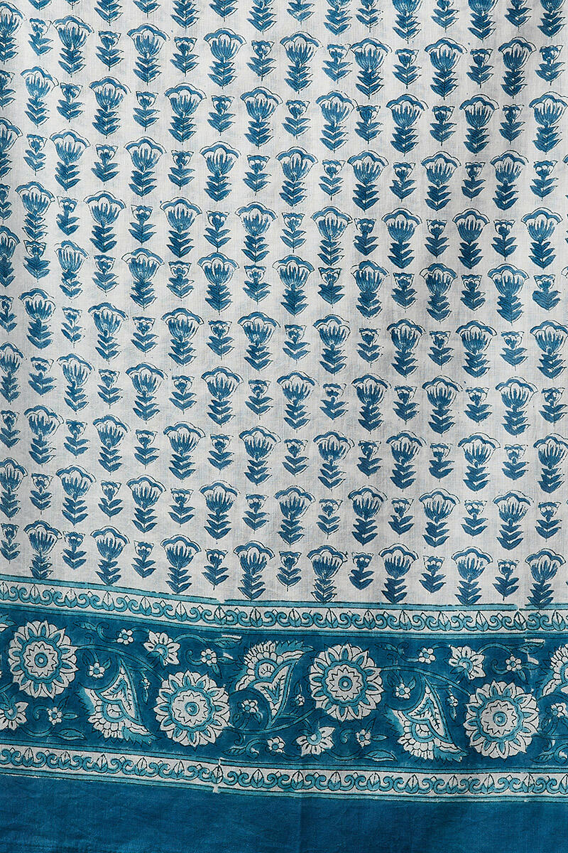 Blue Block Printed Cotton Dupatta