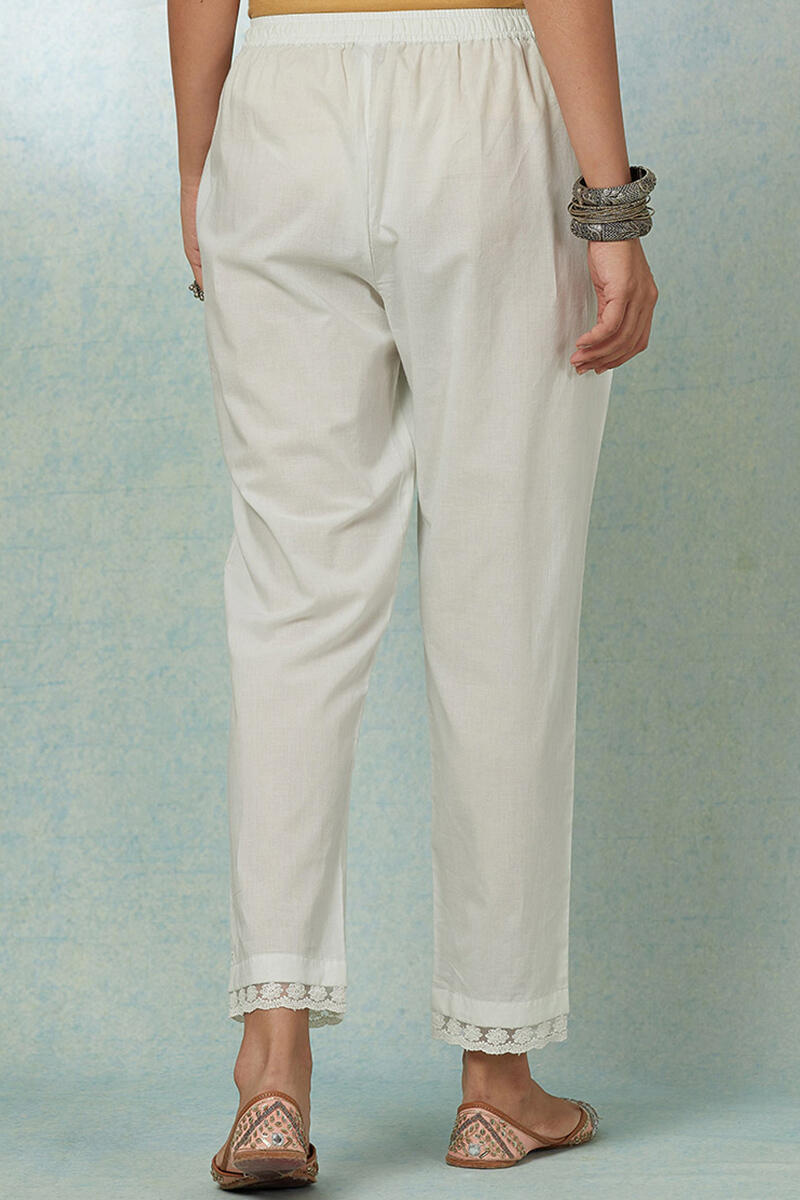 White Handcrafted Cotton Narrow Pants