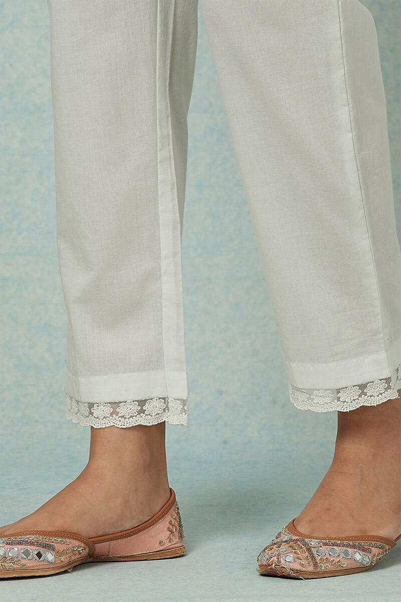 White Handcrafted Cotton Narrow Pants
