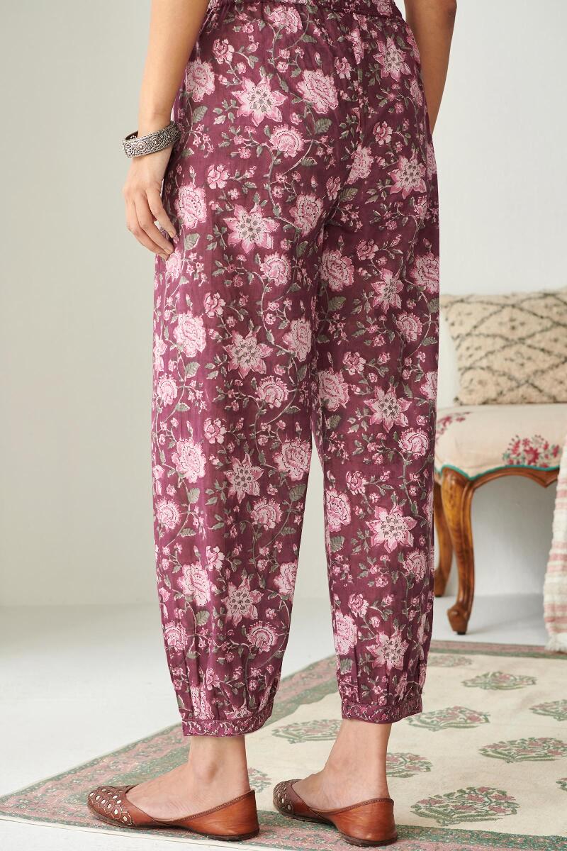 Purple Hand Block Printed Cotton Izhaar Pants