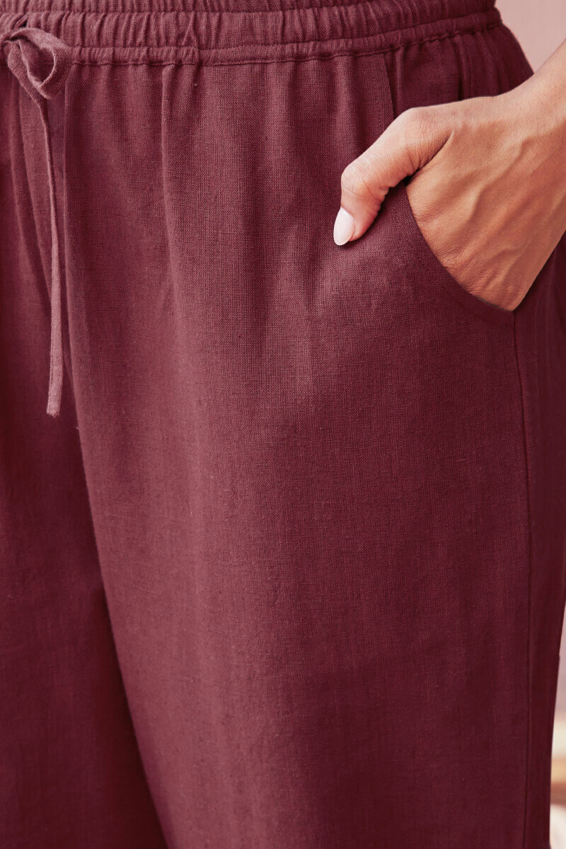 Persian Red Handcrafted Cotton Flax Pants