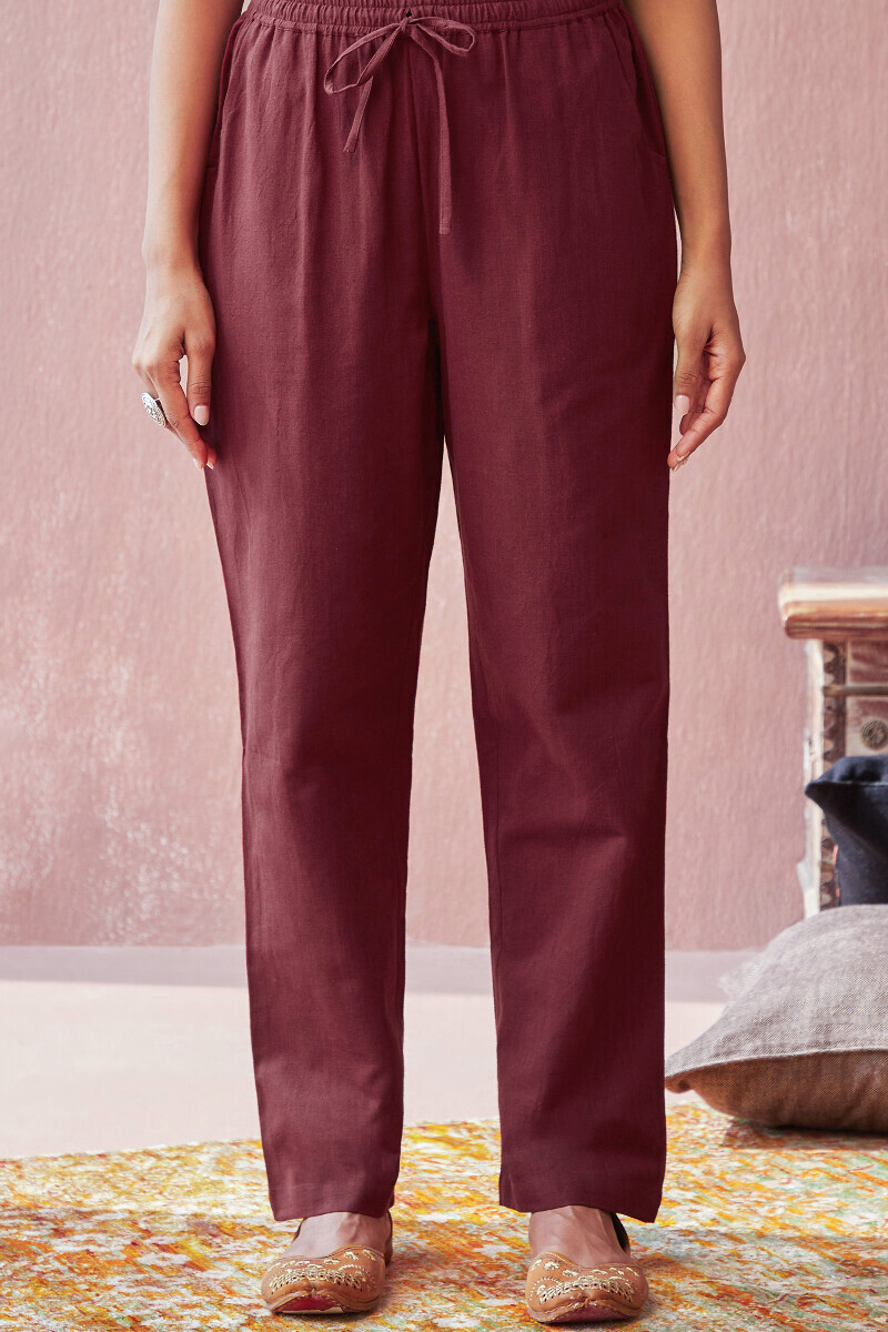 Persian Red Handcrafted Cotton Flax Pants