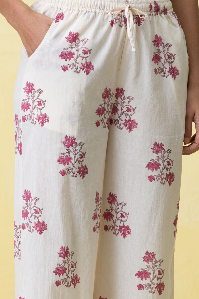 Off-White Block Printed Cotton Farsi Pants