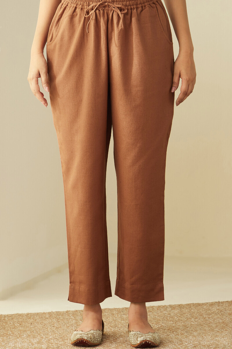 Rust Handcrafted Cotton Flax Narrow Pants