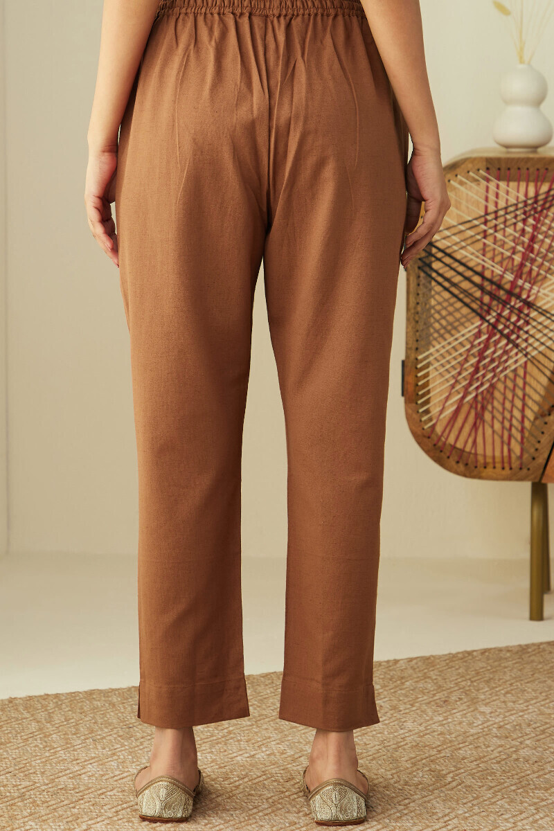 Rust Handcrafted Cotton Flax Narrow Pants