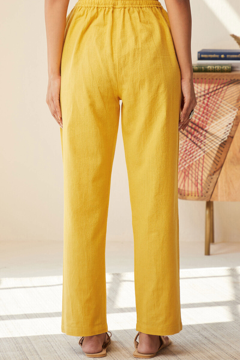 Yellow Handcrafted Cotton Flax Pants