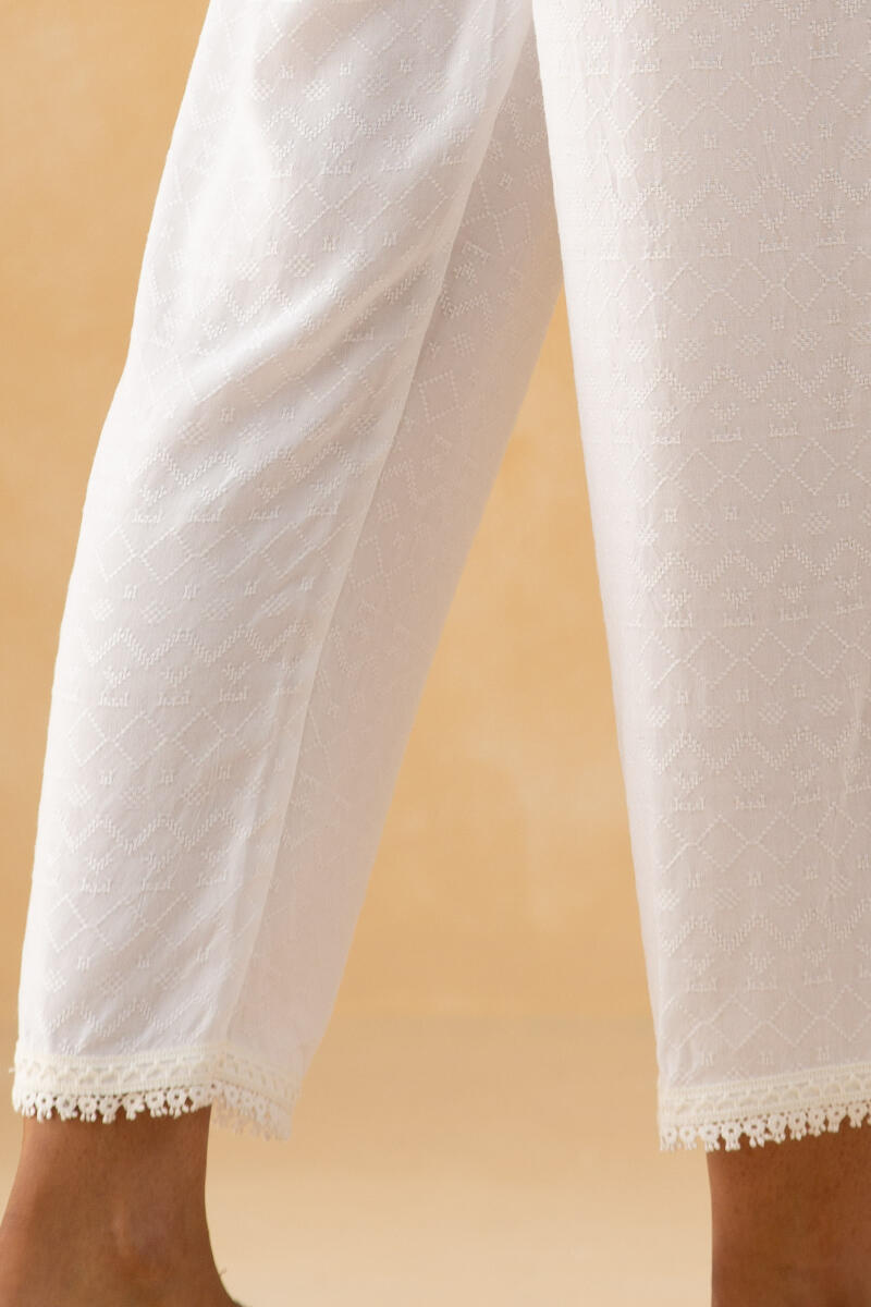 White Handcrafted Viscose Straight Pants