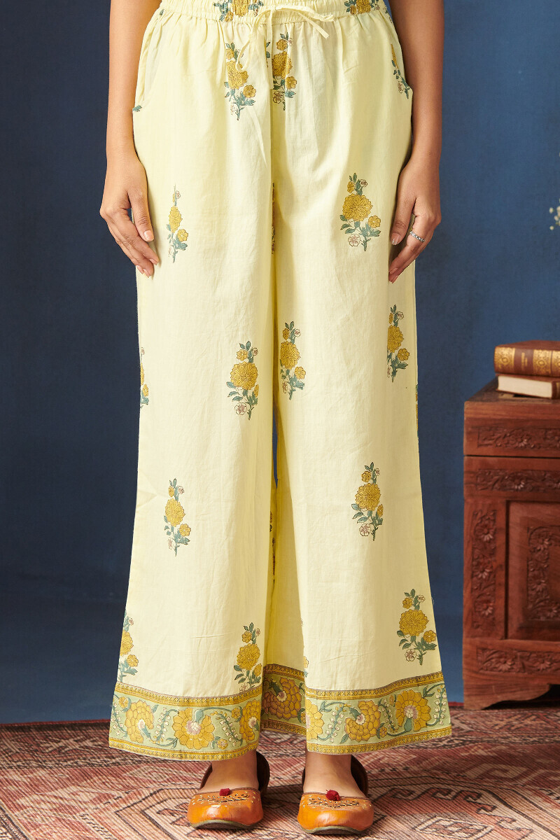 Yellow Hand Block-Printed Cotton Farsi