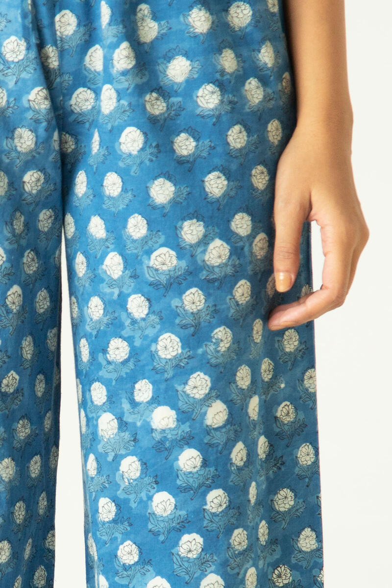 Indigo Block Printed Cotton Izhaar Pants