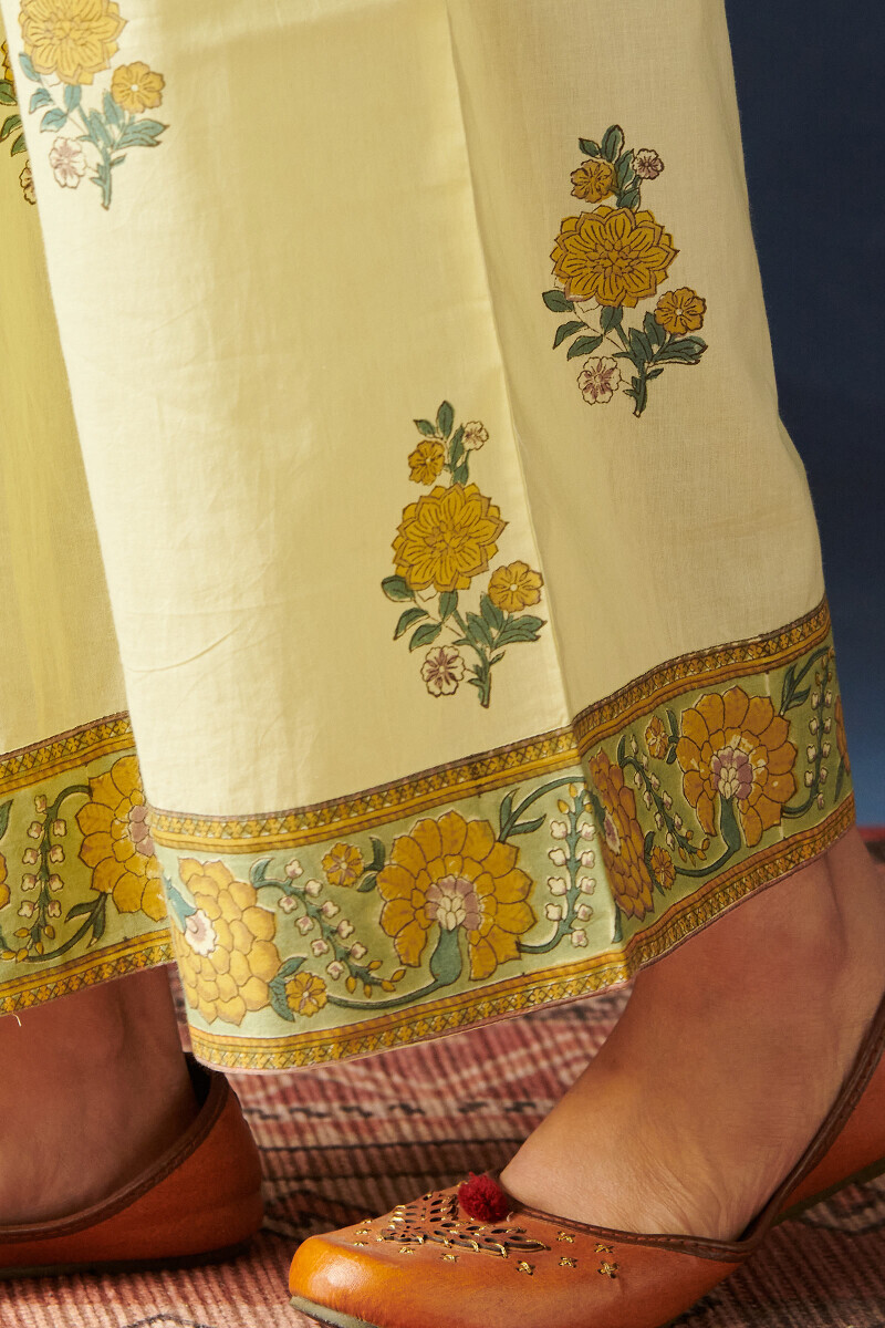 Yellow Hand Block-Printed Cotton Farsi