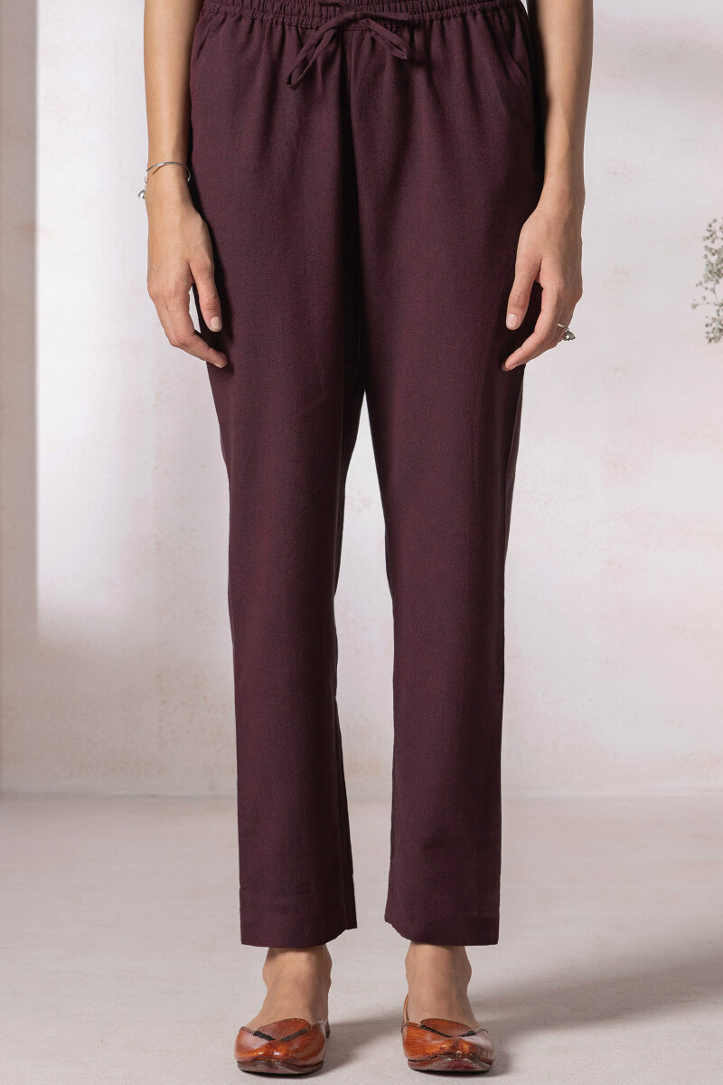 Maroon Handcrafted Handloom Narrow Pants