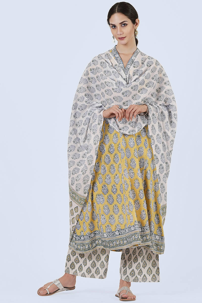 Green Block Printed Cotton Dupatta