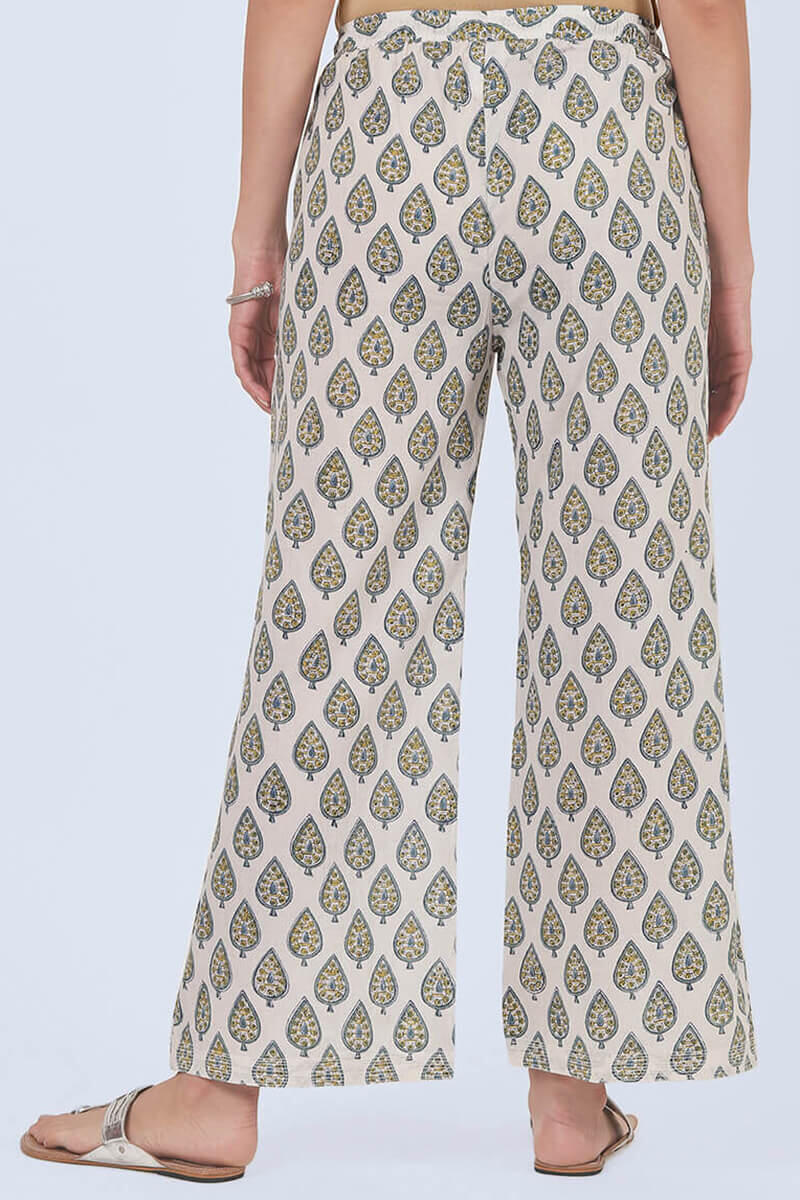 Yellow Block Printed Cotton Farsi Pants