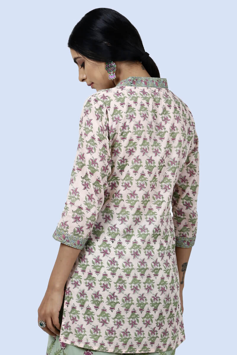 Peach Block Printed Cotton Kurti