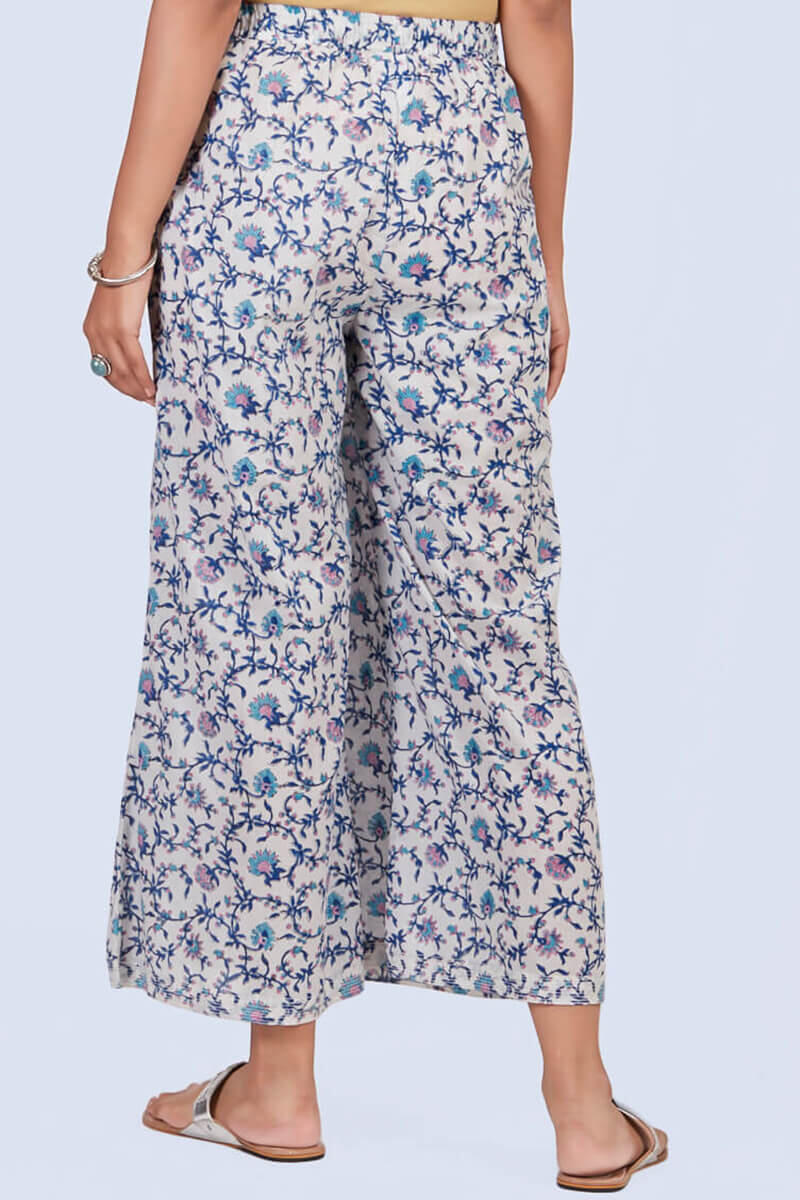 Blue Block Printed Cotton Palazzo