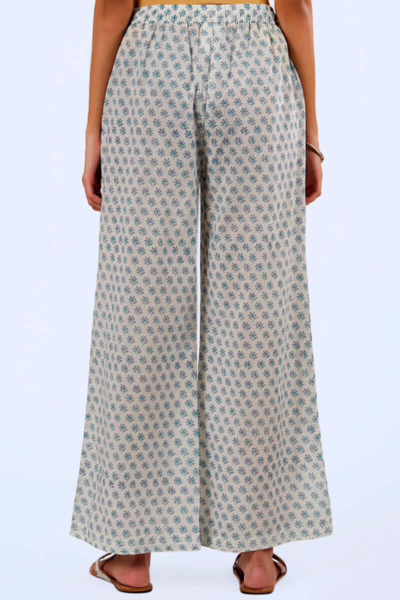 White Block Printed Cotton Farsi Pants